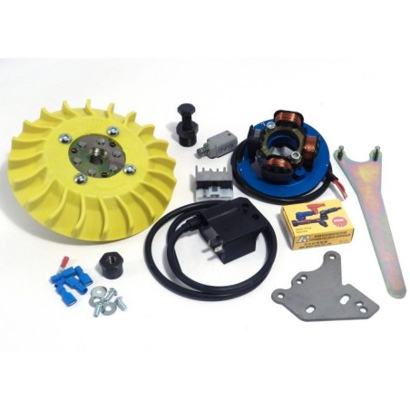 00004.22 KIT ACCENSIONE ELETTRONICA PARMAKIT VENTOLA GIALLA CONO 20 ANTICIPO VARIABILE VESPA 50 125 SPECIAL ET3 PRIMAVERA PK