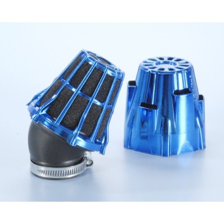 203.0113 FILTRO ARIA AIR BOX POLINI CROMATO BLU INCLINATO CURVA 30 GRADI D.32 CARBURATORI PHBG