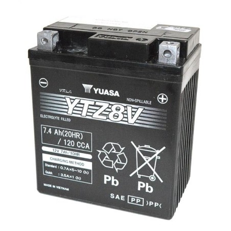 YTZ8V BATTERIA YUASA SIGILLATA ATTIVATA 12V 7,4 Ah HONDA SH 125 150 2017-2024 / YAMAHA X-MAX 300 2017-2022 / X-MAX 400