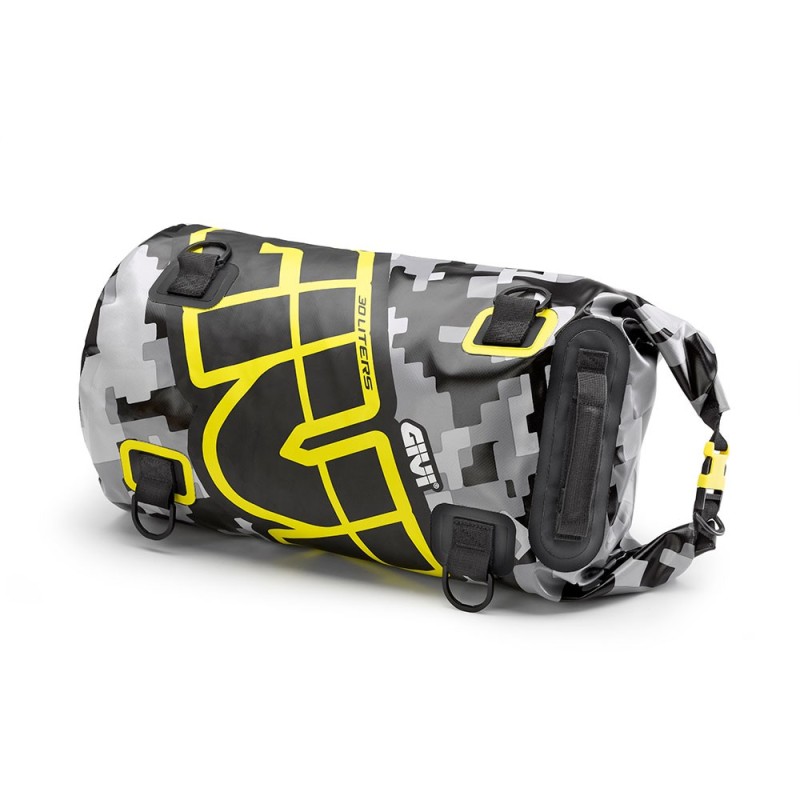 EA114CM GIVI BORSA DA SELLA WATERPROOF 30 LITRI KAKI-GRE CAMOUFLAGE GRIGIO E GIALLO