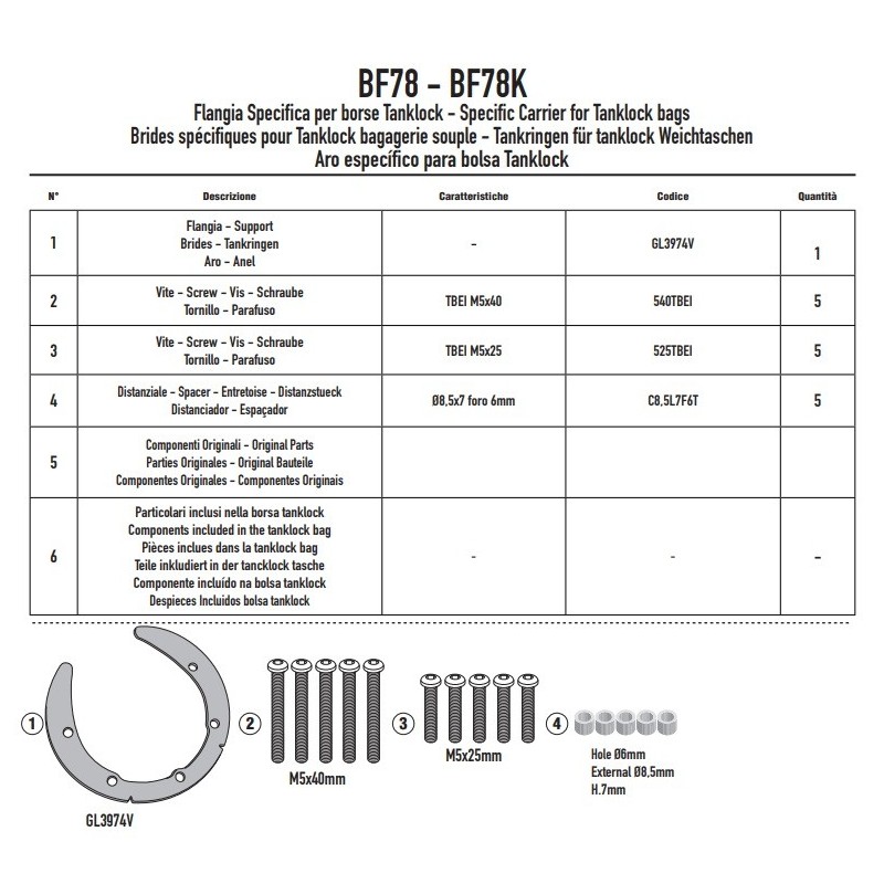 BF78 GIVI FLANGIA PER BORSA SERBATOIO TANKLOCK KTM DUKE 790 890