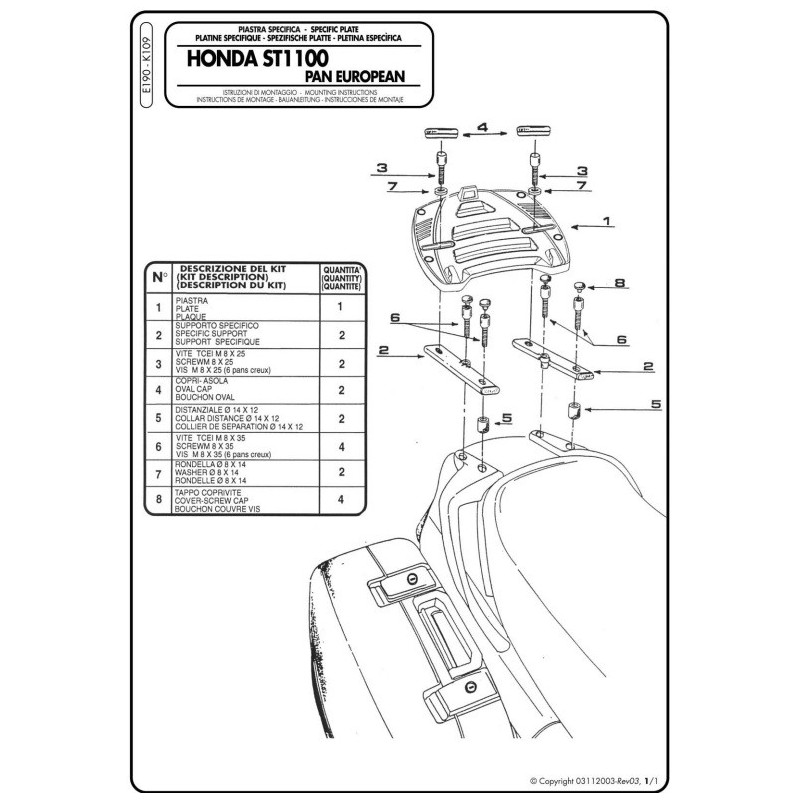 E190 GIVI - PIASTRA POSTERIORE PORTAVALIGIA PER HONDA ST 1100