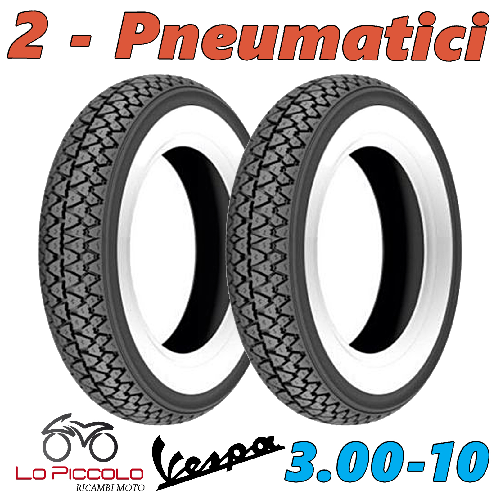 2 Pneumatic Rubber A Band White 3.00-10 Wheel Piaggio Vespa 50 Special